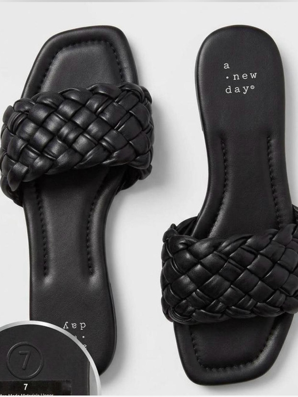 a new day Black Braided Square-Toe Slide Sandals